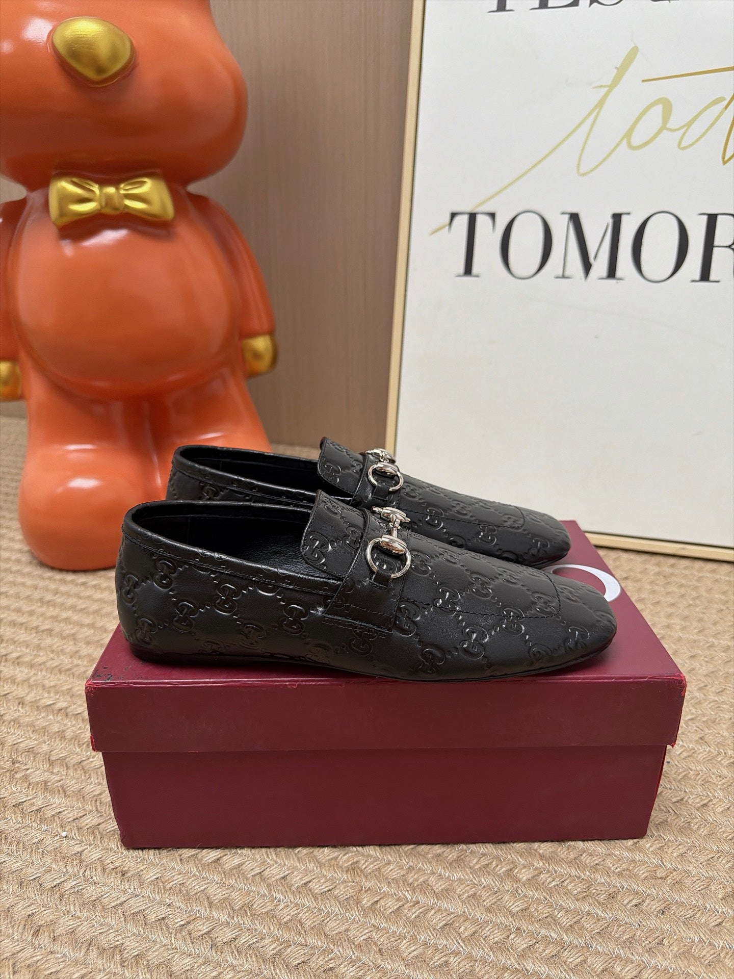 GUCCI 26S LOAFERS IN BLACK GG EMBOSSED LAMBSKIN
