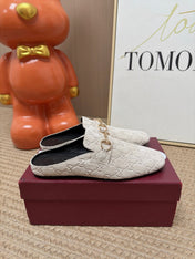 GUCCI 26S FLAT MULES IN OFF WHITE GG EMBOSSED SUEDE