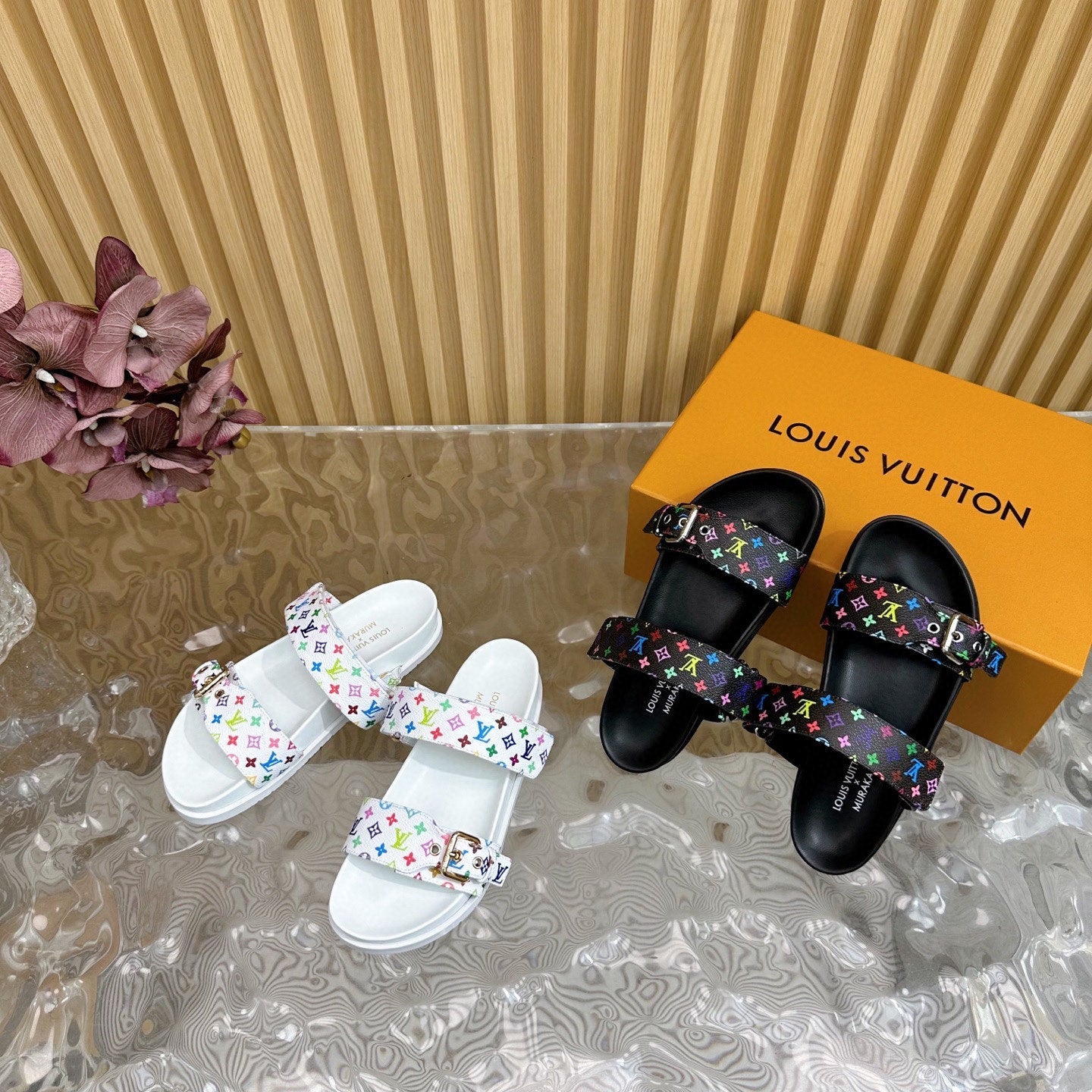 LV MONOGRAM SANDALS IN WHITE MULTICOLOR COATED CANVAS