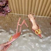 VALENTINO 25S HIGH-HEEL SLINGBACKS IN ORANGE VELVET WITH GOLD HARDWARE