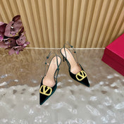 VALENTINO 25S HIGH-HEEL SLINGBACKS IN DARK GREEN VELVET WITH GOLD HARDWARE