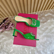 VALENTINO 25S HIGH-HEEL MULES 60 MM IN GREEN PATENT CALFSKIN WITH CRYSTAL-EMBELLISHED STRAP