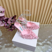 JIMMY CHOO 26S HIGH HEELS 100 MM IN PINK FABRIC AND LAMBSKIN CRYSTAL STRAPS
