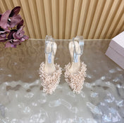 JIMMY CHOO 26S HIGH HEELS 100 MM IN NUDE PINK FABRIC AND LAMBSKIN CRYSTAL STRAPS