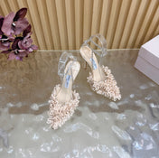 JIMMY CHOO 26S HIGH HEELS 100 MM IN NUDE PINK FABRIC AND LAMBSKIN CRYSTAL STRAPS