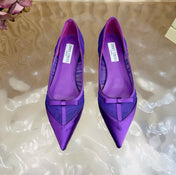 JIMMY CHOO 26S FLATS IN DARK PURPLE LACE AND SATIN