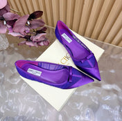 JIMMY CHOO 26S FLATS IN DARK PURPLE LACE AND SATIN