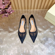 JIMMY CHOO 26S FLATS IN BLACK LACE AND SATIN