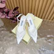 JIMMY CHOO 26S SLINGBACK HEELS 65 MM IN WHITE MESH AND SATIN