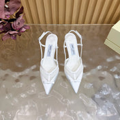 JIMMY CHOO 26S SLINGBACK HEELS 65 MM IN WHITE MESH AND SATIN
