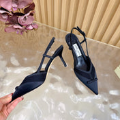 JIMMY CHOO 26S SLINGBACK HEELS 65 MM IN BLACK MESH AND SATIN