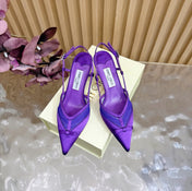 JIMMY CHOO 26S SLINGBACK HEELS 65 MM IN DARK PURPLE MESH AND SATIN