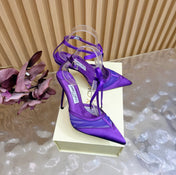 JIMMY CHOO 26S HIGH HEELS 105 MM IN DARK PURPLE MESH AND SATIN