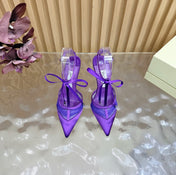 JIMMY CHOO 26S HIGH HEELS 105 MM IN DARK PURPLE MESH AND SATIN