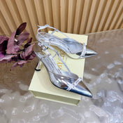 JIMMY CHOO 26S SLINGBACK HEELS 65 MM IN SILVER PATENT CALFSKIN