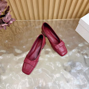 THE ROW 26S SQUARE TOE PUMPS IN DARK RED CALFSKIN WITH BOW
