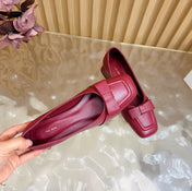 THE ROW 26S SQUARE TOE PUMPS IN DARK RED CALFSKIN WITH BOW