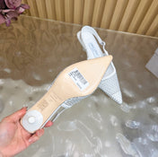 JIMMY CHOO 26S SLINGBACK HEELS 60 MM IN WHITE MESH & CRYSTALS