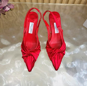 JIMMY CHOO 26S SLINGBACK HEELS 60 MM IN RED SATIN WITH KNOT DETAIL