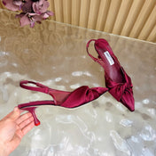 JIMMY CHOO 26S SLINGBACK HEELS 60 MM IN DARK RED SATIN WITH KNOT DETAIL