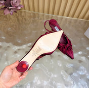 JIMMY CHOO 26S SLINGBACK HEELS 60 MM IN DARK RED SATIN WITH KNOT DETAIL