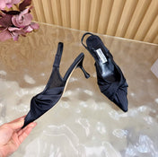 JIMMY CHOO 26S SLINGBACK HEELS 60 MM IN BLACK SATIN WITH KNOT DETAIL