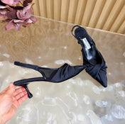 JIMMY CHOO 26S SLINGBACK HEELS 60 MM IN BLACK SATIN WITH KNOT DETAIL