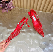 JIMMY CHOO 26S SLINGBACK HEELS 60 MM IN RED MESH & CRYSTALS