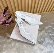 JIMMY CHOO 26S SLINGBACK HEELS 60 MM IN WHITE MESH & CRYSTALS