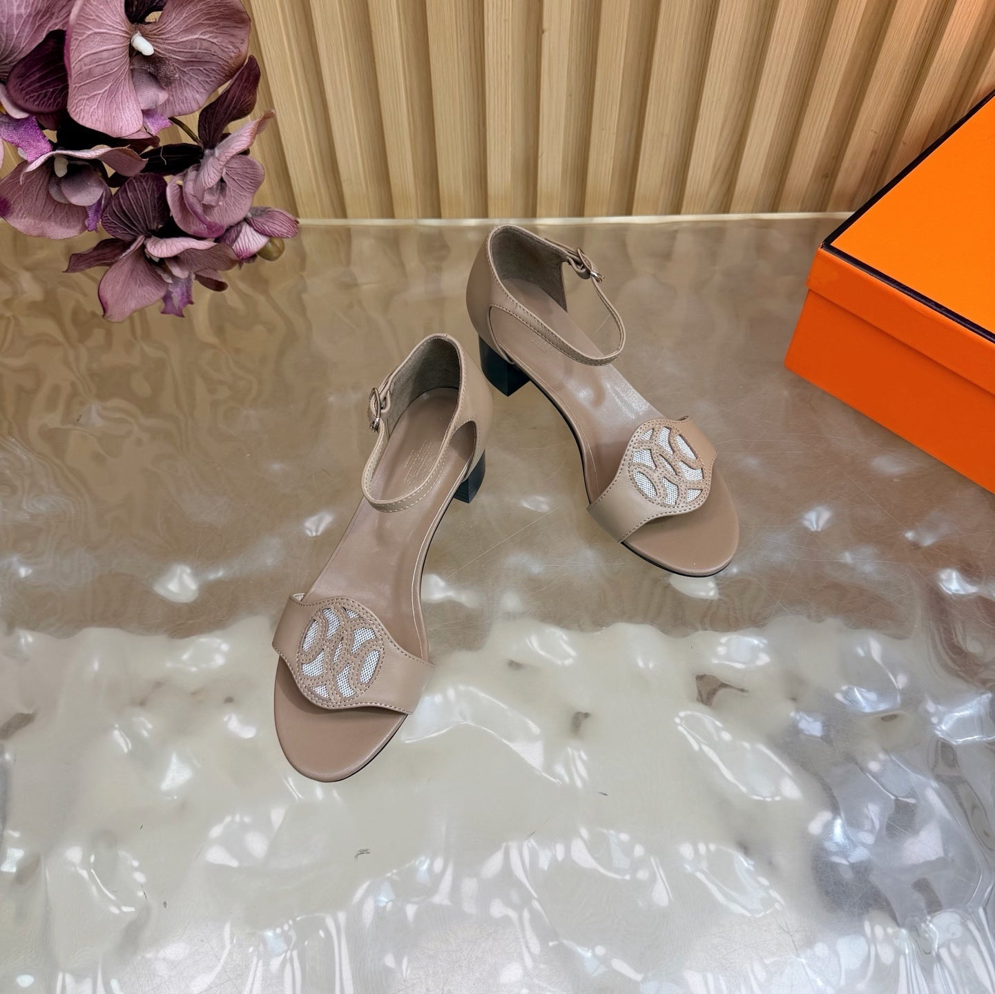 HM 26S MARQUISE SANDAL 45MM IN BROWN CALFSKIN
