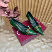 GUCCI 26S HIGH HEELS 65 MM IN DARK GREEN CROC EMBOSSED LEATHER