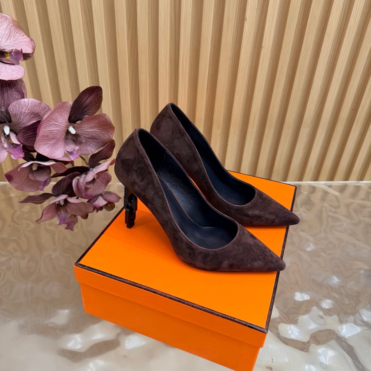 HM 26S HIGH-HEEL 80 MM IN DARK BROWN SUEDE