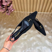 YSL 26S SLINGBACK FLATS IN BLACK SUEDE