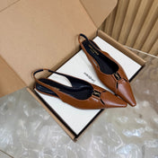 YSL 26S SLINGBACK FLATS IN BROWN CALFSKIN