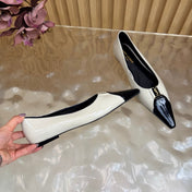 YSL 26S POINTED TOE FLATS IN BLACK AND WHITE GLOSSY CALFSKIN