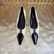 YSL 26S POINTED TOE FLATS IN BLACK AND WHITE GLOSSY CALFSKIN