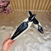 YSL 26S POINTED TOE FLATS IN BLACK AND WHITE GLOSSY CALFSKIN