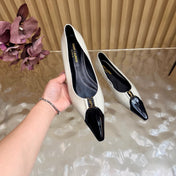 YSL 26S POINTED TOE FLATS IN BLACK AND WHITE GLOSSY CALFSKIN