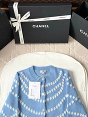 Chanel 25P Cardigan Light Blue Mix White Cashmere 237300
