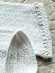 Chanel 25P Long-Sleeve Top White Tweed Pearl Buttons 237299