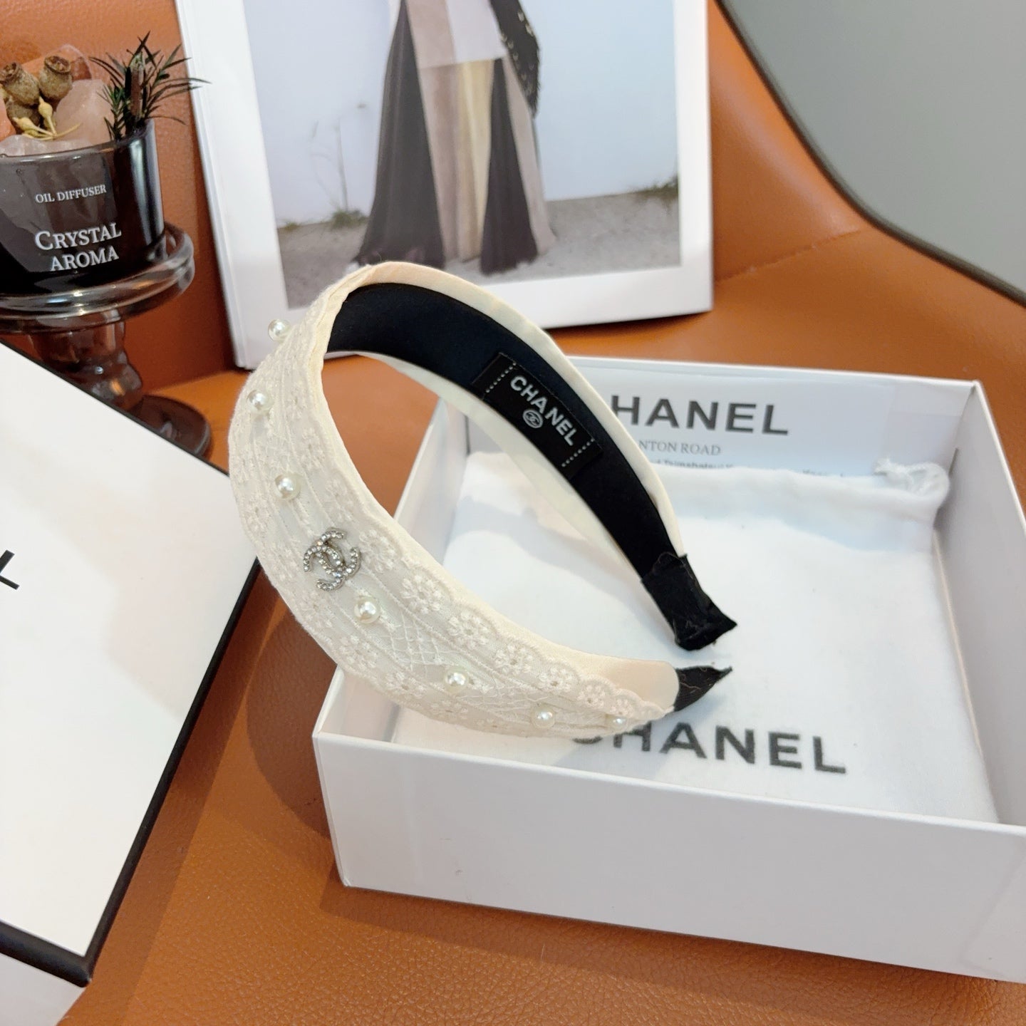 CHANEL 26S HEADBAND IN CREAM WHITE LACE FABRIC 505287