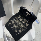 TANK TOP 610351 IN BLACK COTTON RIBBED EMBOSSED BUTTERFLY