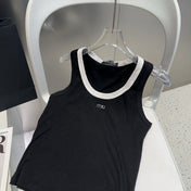 TANK TOP 615176 IN BLACK COTTON RIBBED WHITE TRIM