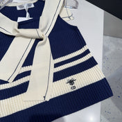STRIPED TANK TOP 612059 IN NAVY BLUE AND WHITE COTTON RIBBED