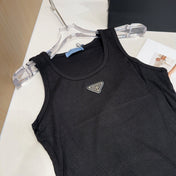 CAMISOLE 624506 IN BLACK COTTON RIBBED