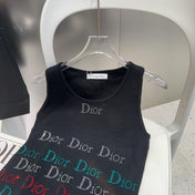 TANK TOP 624520 IN BLACK COTTON RIBBED CRYSTAL LOGO