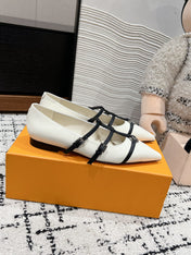 POINTED FLAT SHOES IN WHITE MIX BLACK CALFSKIN
