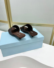 PRA TRIANGLE HEEL SATIN SLIPPERS BROWN