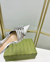 SLINGBACK PUMP 6 CM IN SILVER GLOSSY CALFSKIN