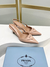 PRADA 26S SLINGBACK HIGH HEEL SANDALS 75MM IN NUDE CALFSKIN WITH LOGO